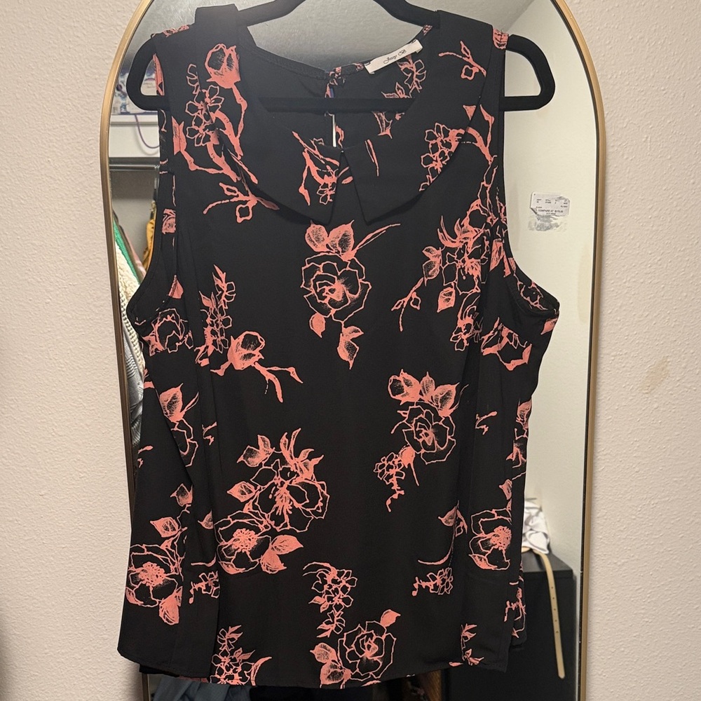Chic Black and Pink Floral Sleeveless Blouse